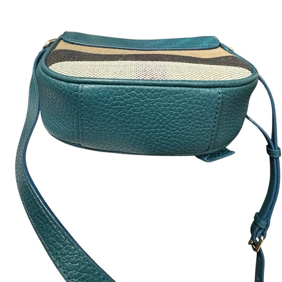 Burberry Teal and Brown Crossbody Shoulder Saddle Bag Purse - Picture 6 of 8